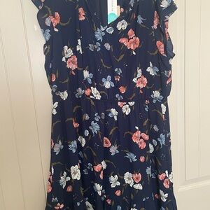 Floral Print Dress with Ruffle Sleeves